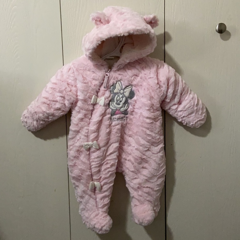 Disney Baby Pink Minnie Mouse Ruffly Plush Bunting Snowsuit